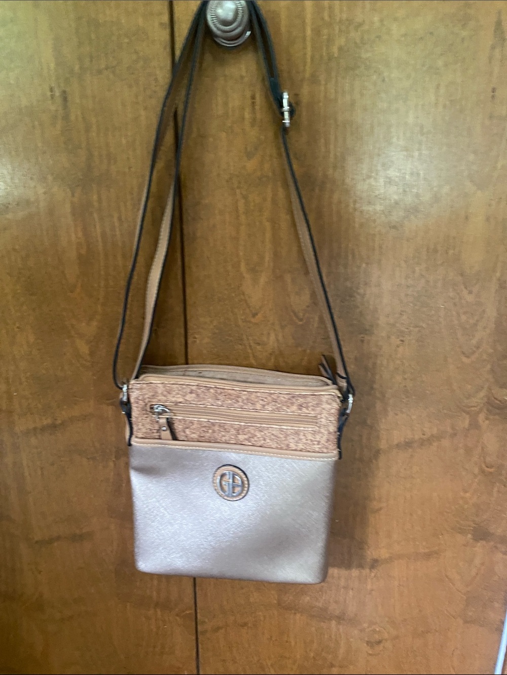 Gianni Bini Metallic Taupe Crossbody with Front Zip Pocket